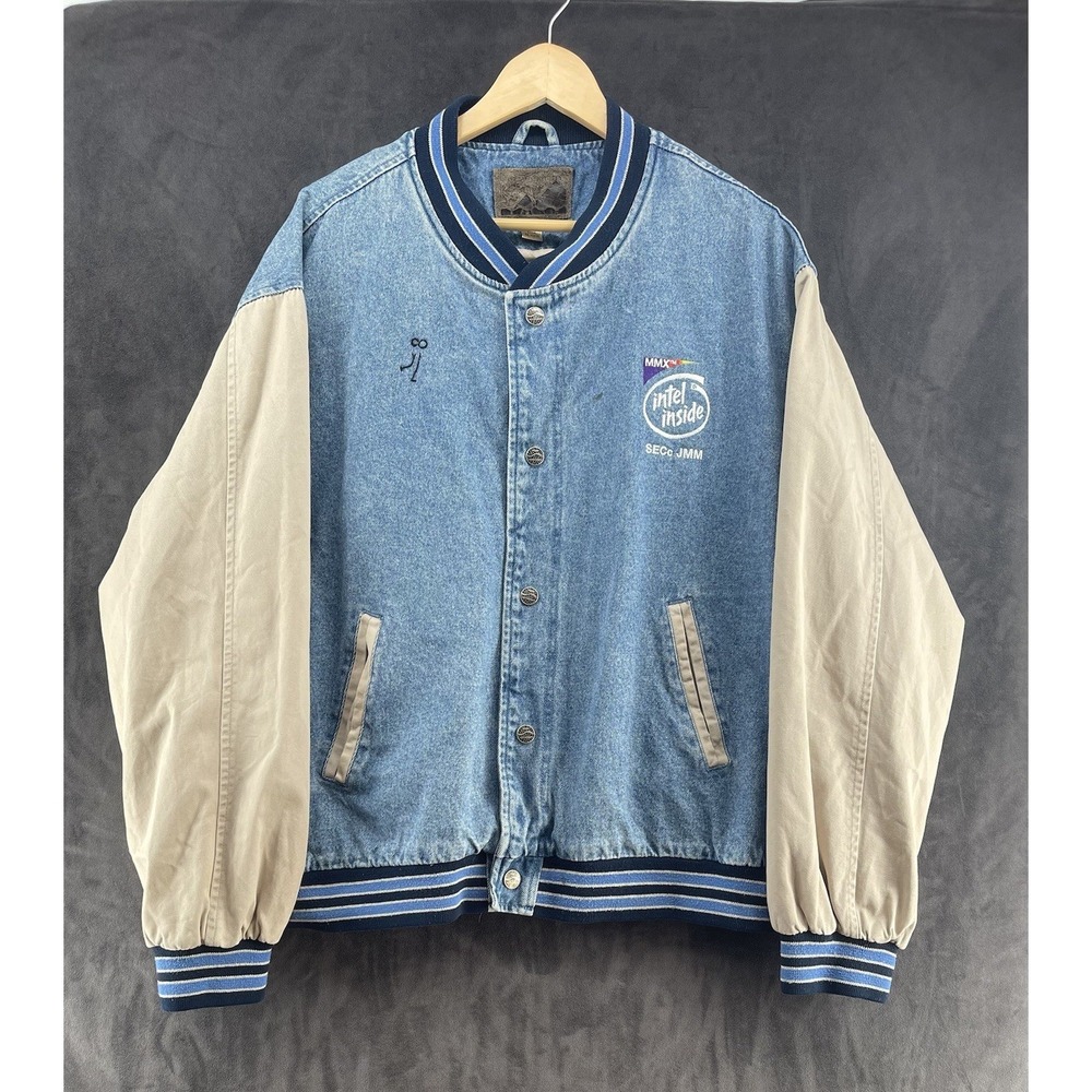 Vintage Intel Inside‎ MMX Denim Varsity Bomber Jacket XL Port Authority 90s